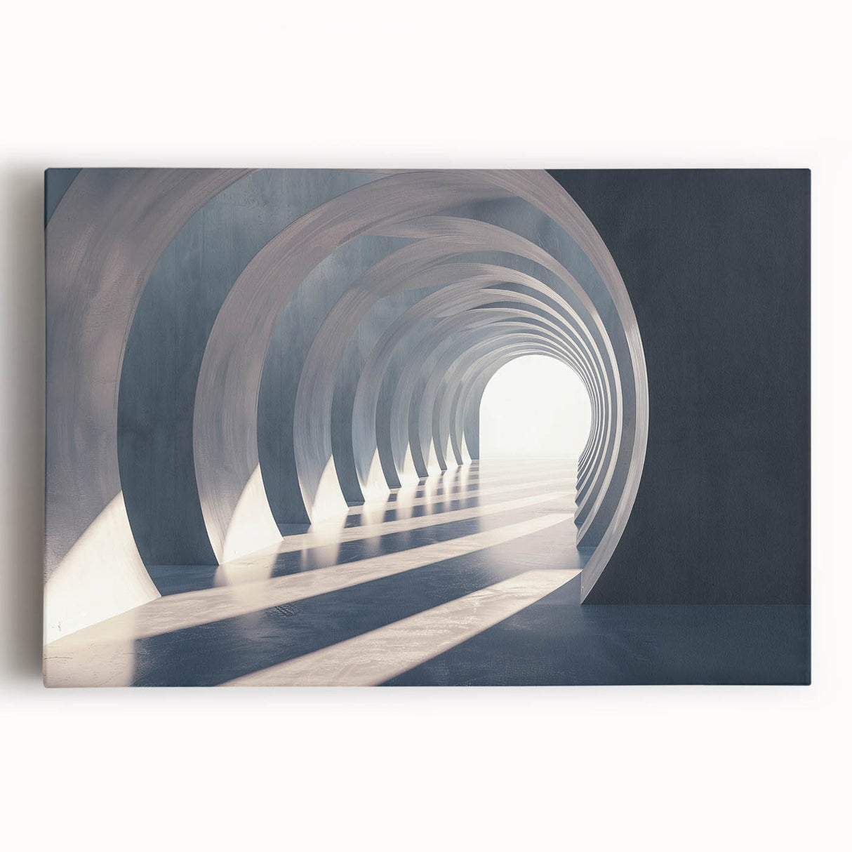 Black and white photo of architectural arches on stretched canvas.