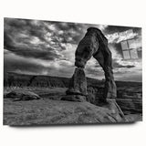 Large abstract wall art featuring curved architectural forms in monochrome shades on acrylic glass.
