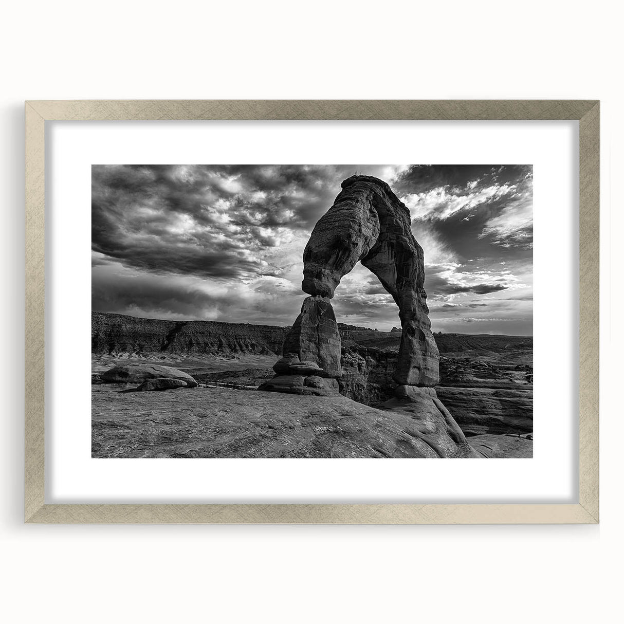 Abstract art print featuring textured arches in muted gray, extra large format ideal for living room decor.