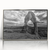 Large art print of mid-century modernist arches in neutral tones, framed in silver acrylic, suitable for modern decor.