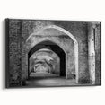 Black and white landscape art painting of architectural arches on framed canvas, suitable for bedroom decor.