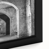 Close-up of black framed canvas featuring colorful, textured arches, suitable for extra large living room wall art.