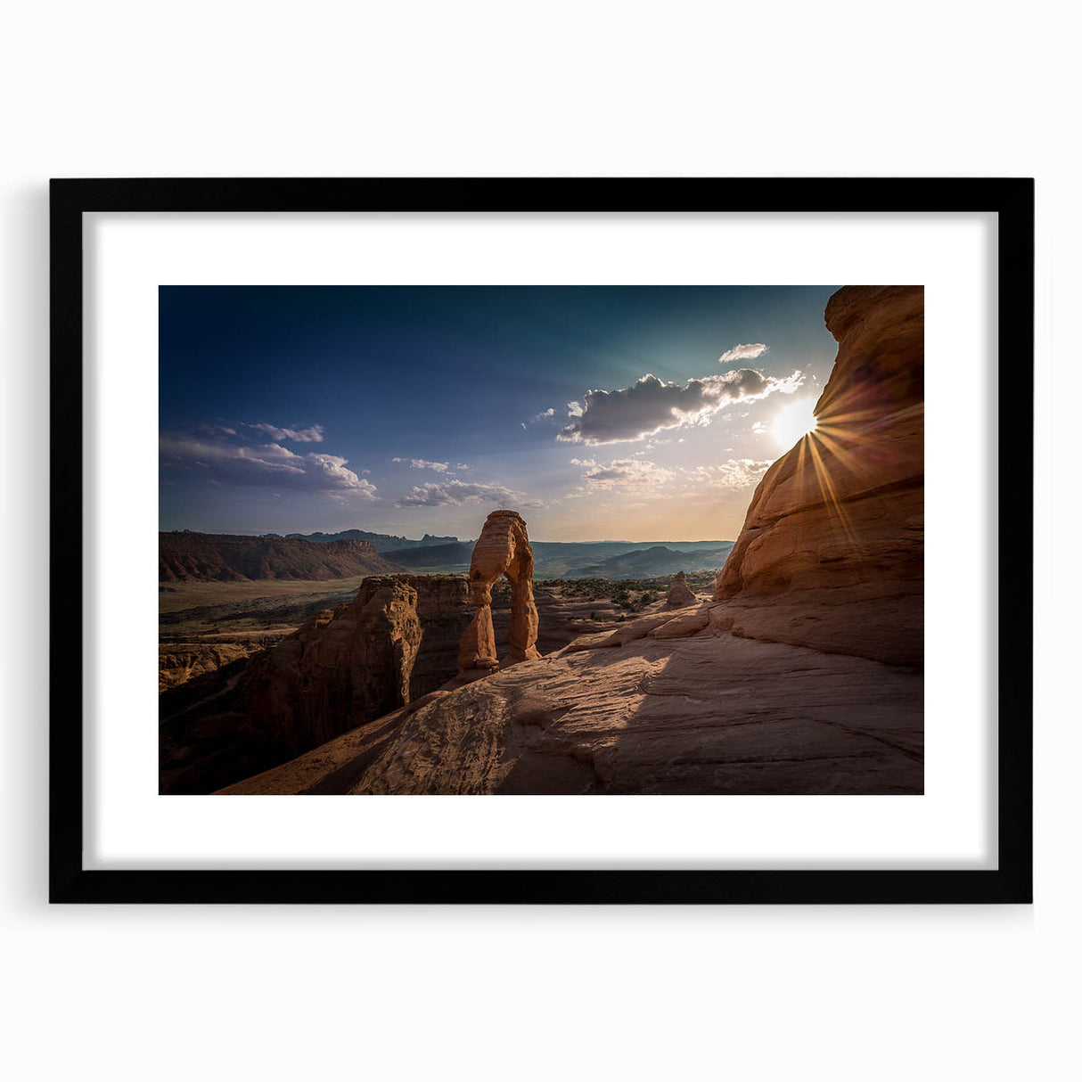 Extra large abstract art print featuring colorful, textured arch designs on a black framed canvas.