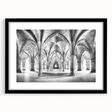 Abstract art print featuring colorful, textured arch designs on a large black-framed canvas, ideal for living room decor.
