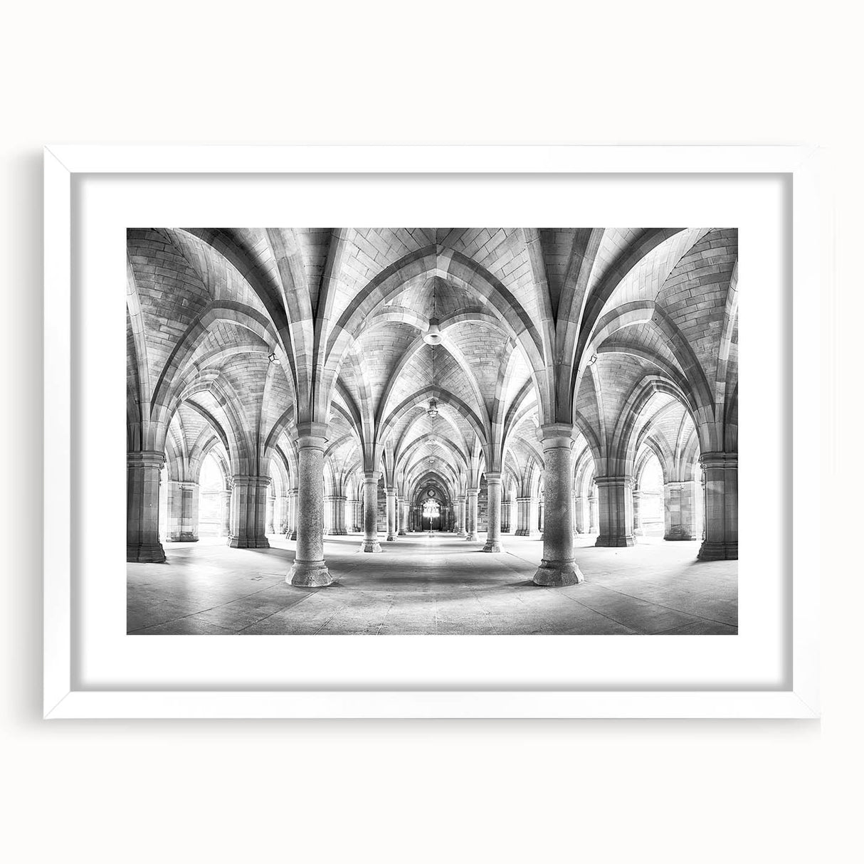 Extra large abstract art print featuring a series of textured arch designs in muted earth tones, framed and matted.