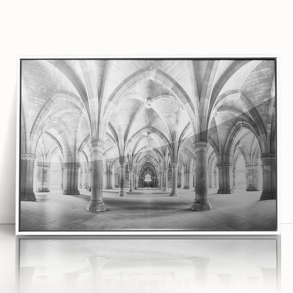 Art Deco poster featuring symmetrical arch designs in black and white, acrylic framed, ideal for modern nursery wall art.