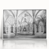 Art Deco poster featuring symmetrical arch designs in black and white, acrylic framed, ideal for modern nursery wall art.