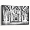 Black and white framed canvas featuring a vintage poster of architectural arches, ideal for bedroom wall decor.