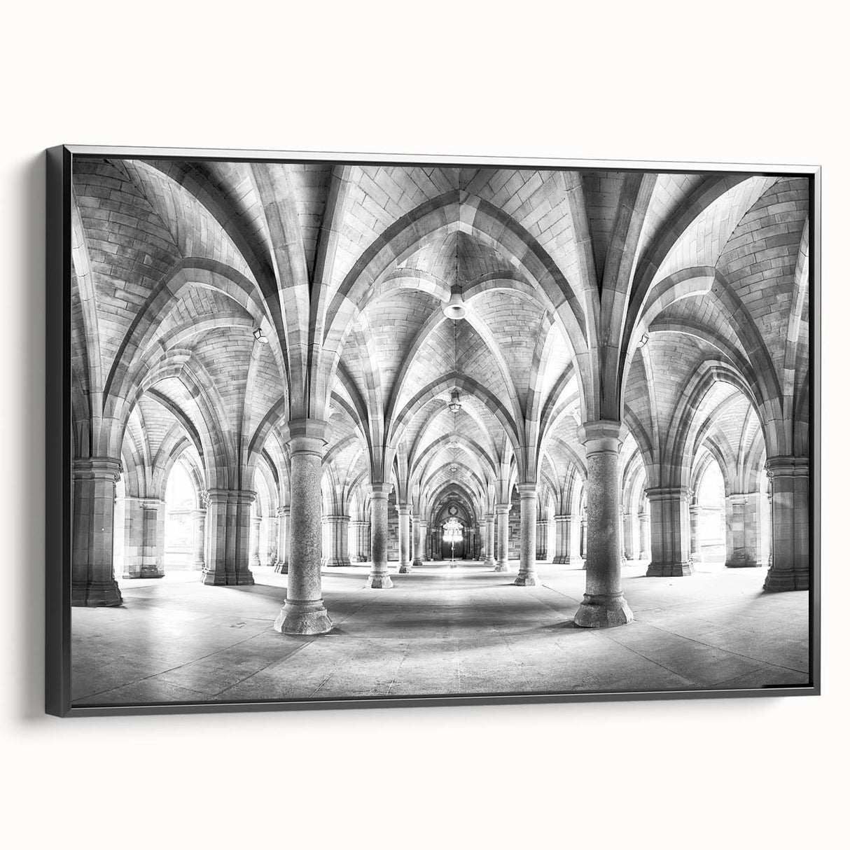Black and white framed canvas featuring a vintage poster of architectural arches, ideal for bedroom wall decor.