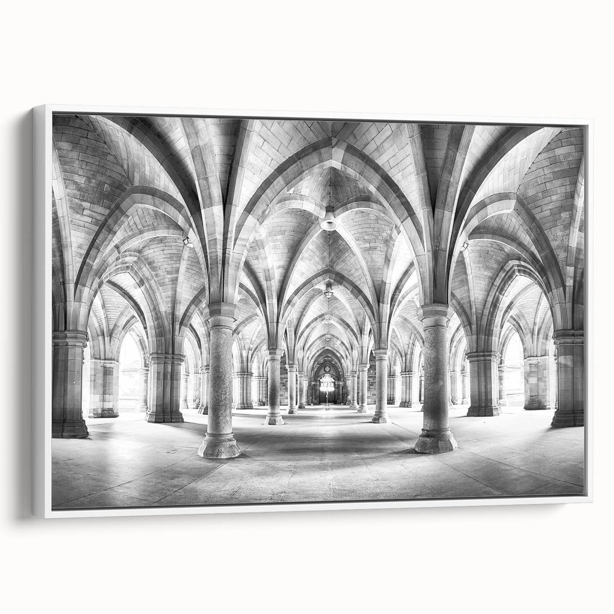 Black and white vintage poster art of architectural arches on a framed canvas, suitable for bedroom decor.