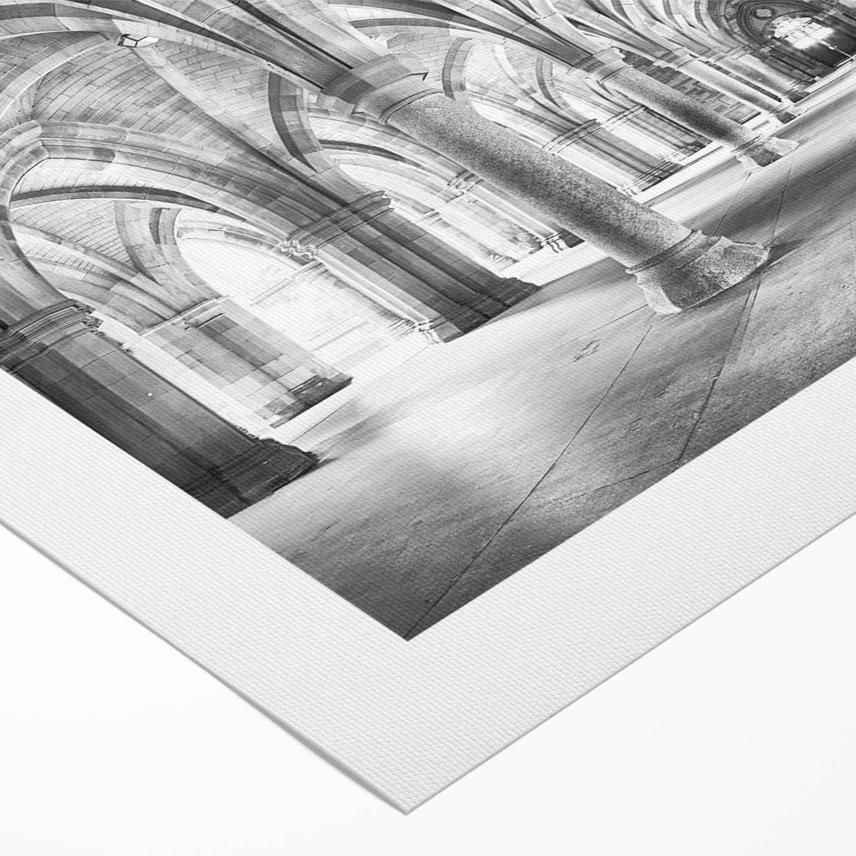Art deco poster of symmetrical arches in monochrome, printed on rolled canvas, suitable for dining room walls.