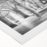 Art deco poster of symmetrical arches in monochrome, printed on rolled canvas, suitable for dining room walls.