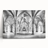 Black and white photo of architectural arches on stretched canvas, suited for kitchen or bedroom wall art.