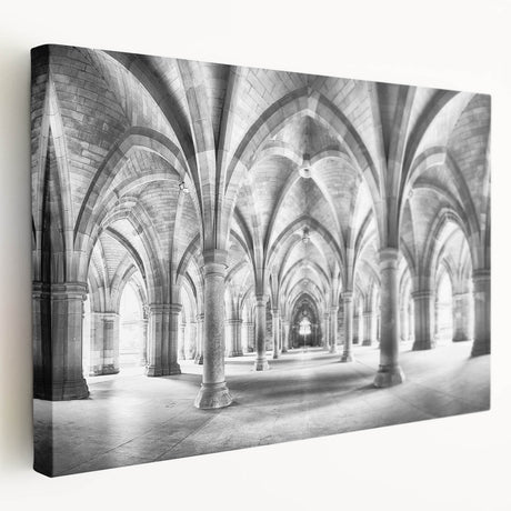 Architectural arch design on a large stretched canvas in muted earth tones, suitable for kitchen wall art.