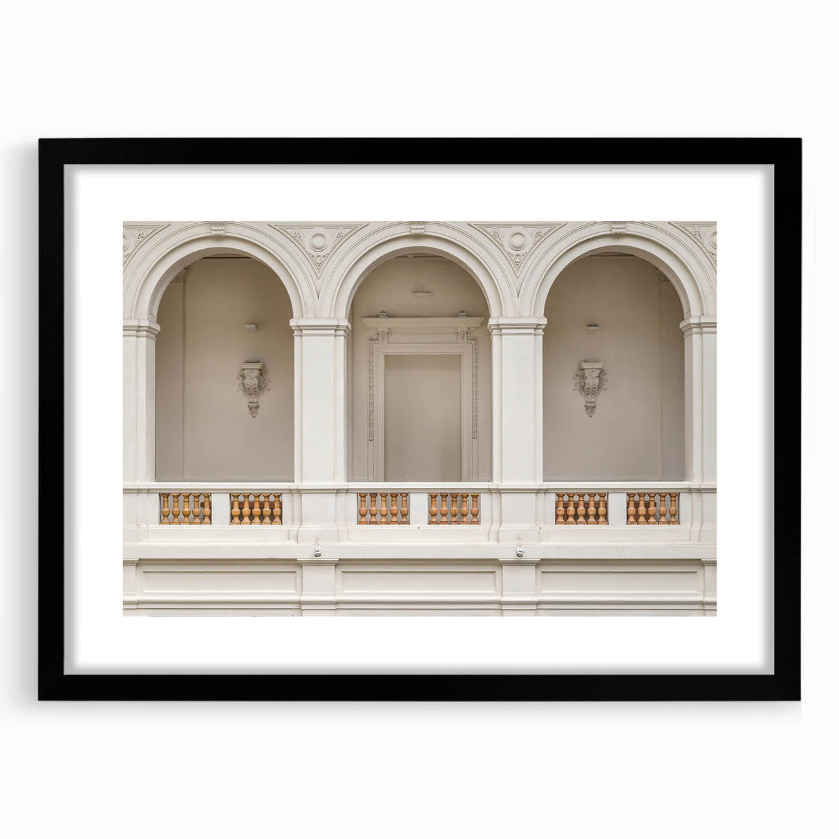 Extra large abstract art print featuring colorful, textured arch designs on a black framed canvas.