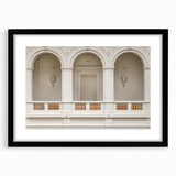 Extra large abstract art print featuring colorful, textured arch designs on a black framed canvas.