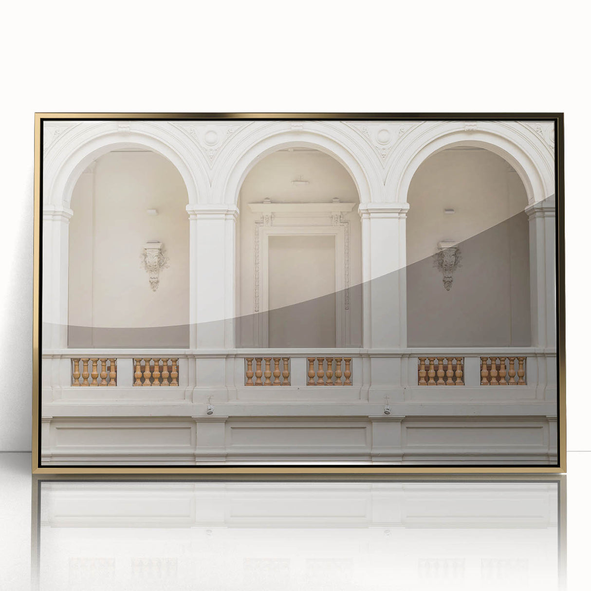 Art deco poster featuring symmetrical golden arches on a framed acrylic, ideal for modern art wall decor in a nursery.