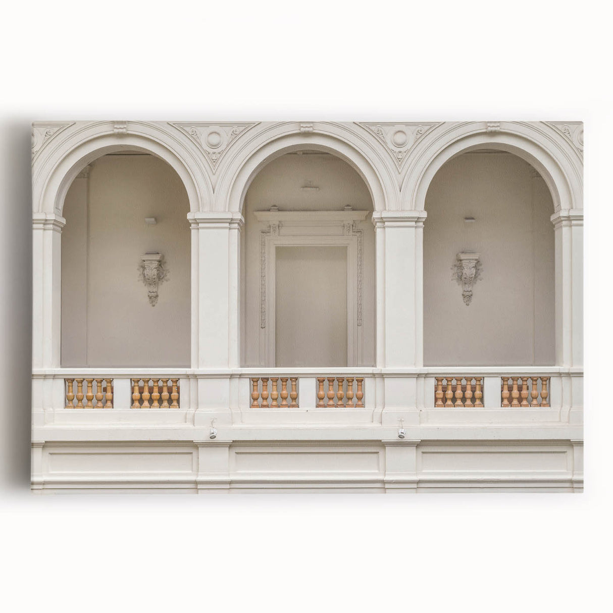 Black and white photo of architectural arches on a stretched canvas, suitable for kitchen or bedroom decor.