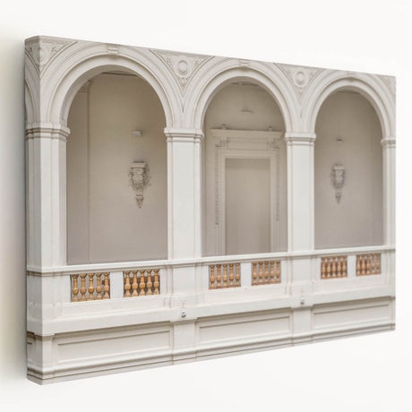 Architectural arch design on a stretched canvas, featuring neutral beige tones, ideal for kitchen wall art.