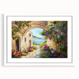 Extra large abstract art print featuring textured arch designs in neutral shades, framed with a white mat.
