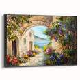 Black and white framed canvas of vintage arches in landscape format, ideal for bedroom wall art.