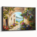 Black and white framed canvas of vintage arches in landscape format, ideal for bedroom wall art.