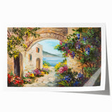 Rolled print of a large floral arch design in muted earth tones, suitable as art wall for dining rooms.