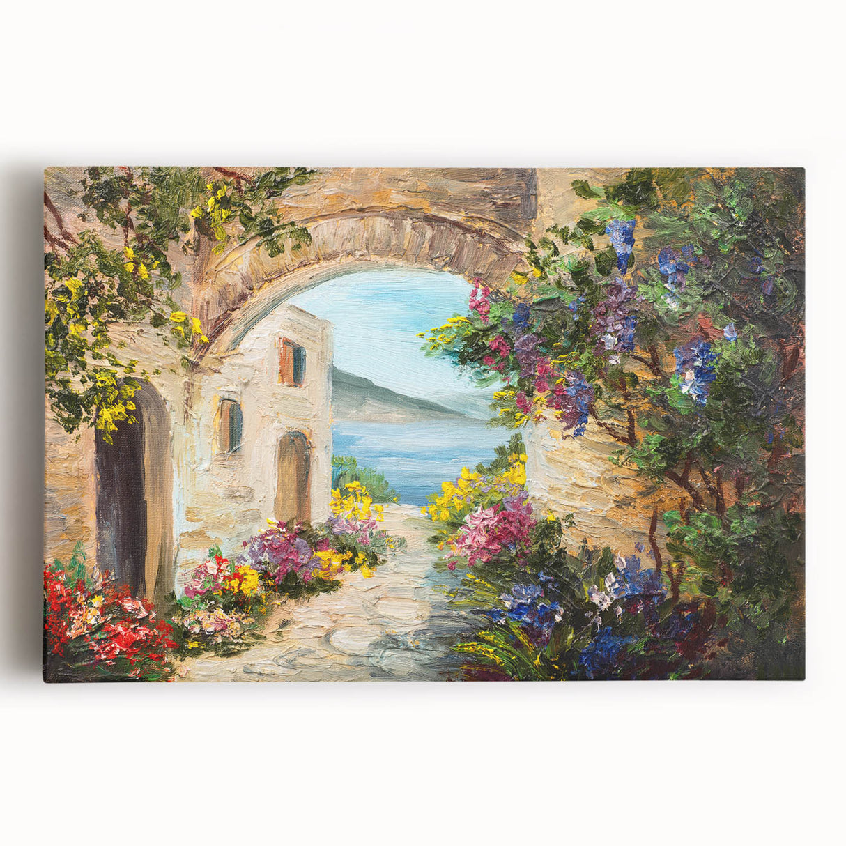 Black and white photo of architectural arches on a large stretched canvas, ideal for kitchen wall art.