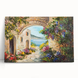 Black and white photograph of architectural arches printed on stretched canvas.