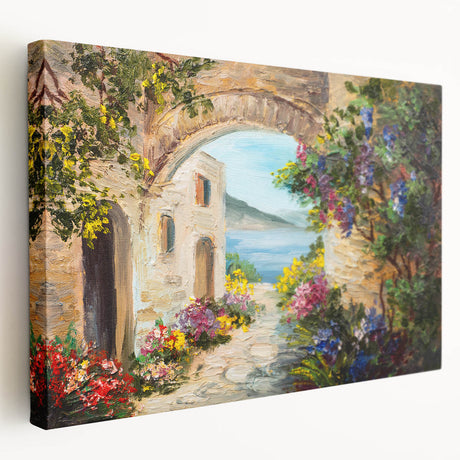 Architectural arch design in neutral tones on a large stretched canvas, suitable for kitchen wall art.