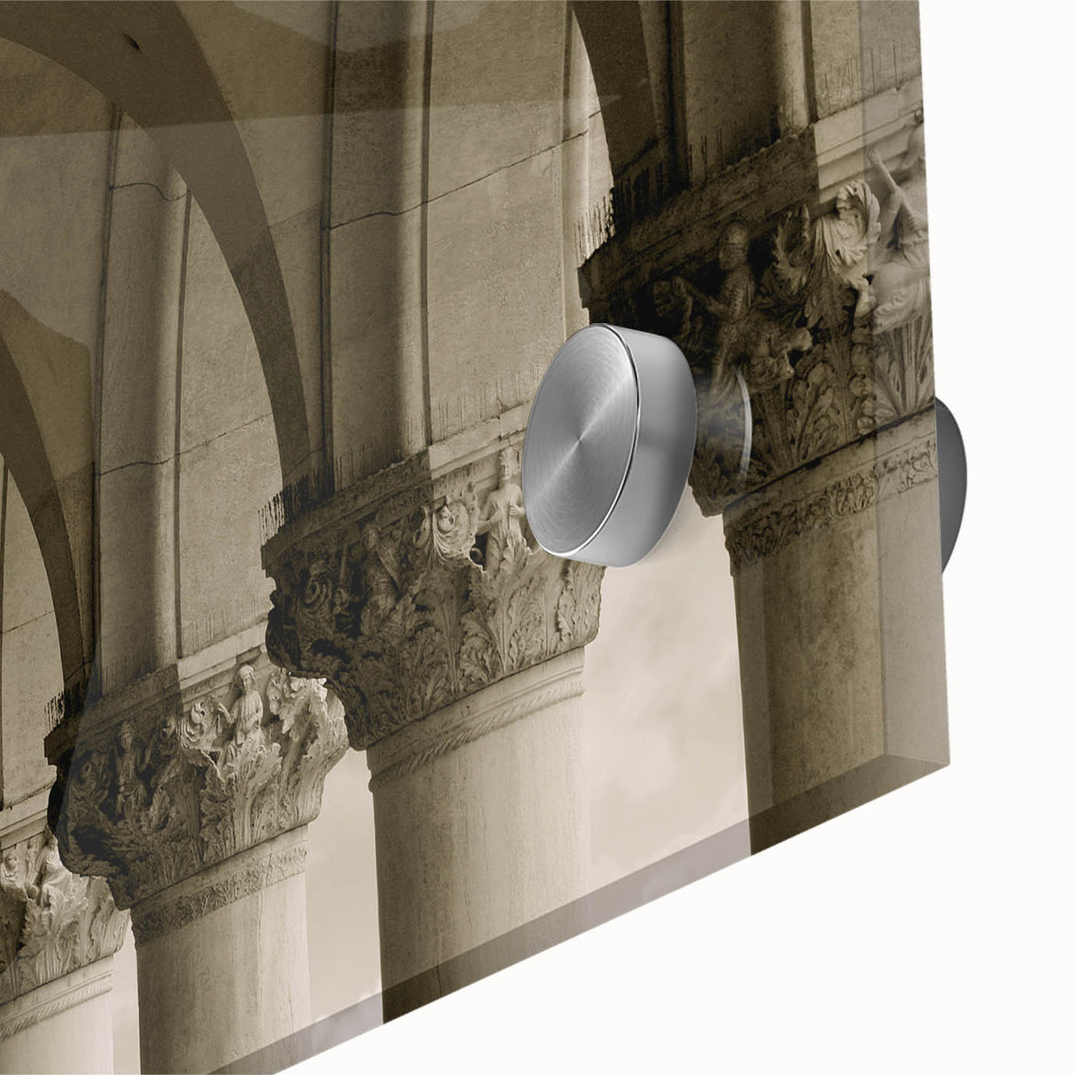Large abstract wall art featuring mid-century modernist arches in muted earth tones on acrylic glass.