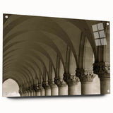 Large abstract wall art on acrylic glass featuring arches in grayscale, ideal for bedroom or dining room ambiance.