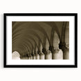 Extra large abstract art print featuring colorful, textured arch designs on a black framed canvas.