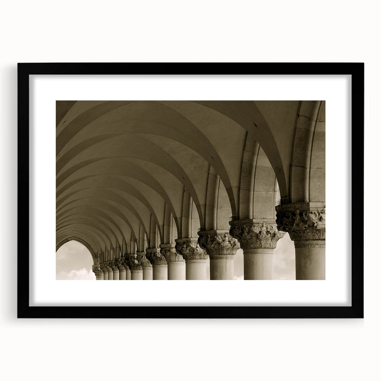 Extra large abstract art print featuring colorful, textured arch designs on a black framed canvas.