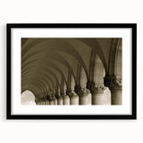Extra large abstract art print featuring colorful, textured arch designs on a black framed canvas.