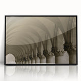 Large abstract wall art featuring black and white arch designs on acrylic, framed, mid-century modernist style.