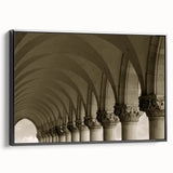 Black and white framed canvas depicting vintage-style arches in a landscape format, suitable for bedroom decor.
