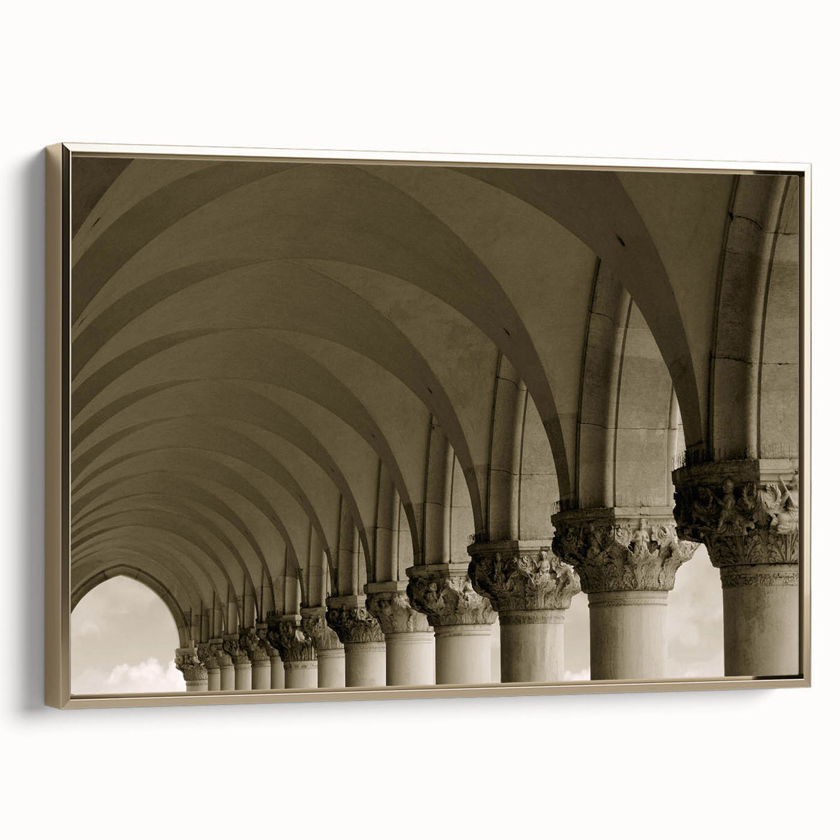 Framed canvas featuring a vintage poster of colorful landscape art with black wall art accents, ideal for office decor.