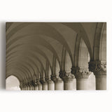 Black and white photograph of architectural arches on stretched canvas, suitable for kitchen wall art.