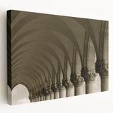 Arched architecture in grayscale on a large stretched canvas, suitable for kitchen wall art.