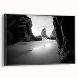 Black and white framed canvas featuring a series of architectural arches in a vintage poster style.