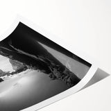 Extra large rolled print featuring line art flowers in black on white, ideal for large living room wall decor.