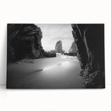Black and white photo of architectural arches printed on large stretched canvas, suitable for kitchen wall art.