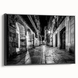 Black and white framed canvas featuring a series of architectural arches, ideal for bedroom wall decor.