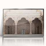 Art deco poster featuring symmetric arch designs in muted silver tones on framed acrylic, suitable for modern art wall decor.