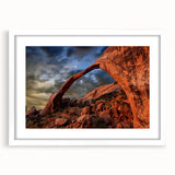 Extra large abstract art print featuring textured arch designs in muted earth tones on a white framed canvas.