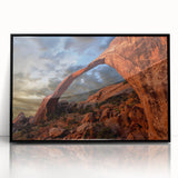 Large abstract wall art in mid-century modernist style, featuring black and white arch designs on framed acrylic.