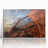 Mid-century modernist arch design in monochrome, framed acrylic print, suitable for modern art wall decor.