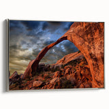 Framed canvas of a black and white vintage poster featuring architectural arches, ideal for bedroom wall decor.