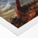 Art deco poster featuring symmetrical arches in black and gold tones on rolled canvas, suitable for dining room walls.